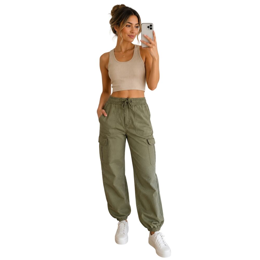 Garage Women’s Small Cargo Jogger Pants & Ribbed Crop Tank Top 2 Piece Set